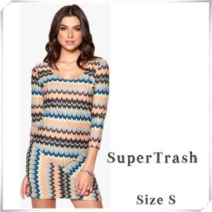 SUPERTRASH Duane Zigzag Bohemian Knit Mini Dress Light & Harlow Size S New